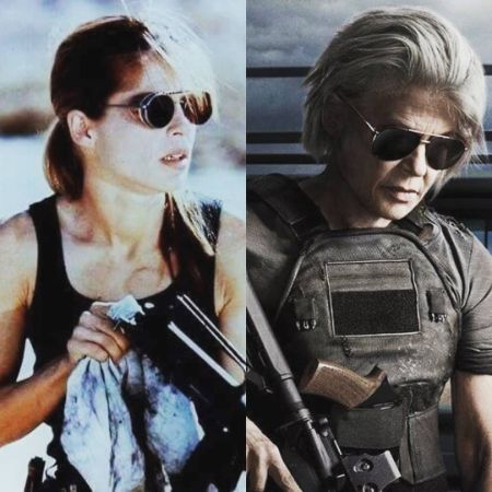 Linda Hamilton as Sarah Connor in the Terminator movies.